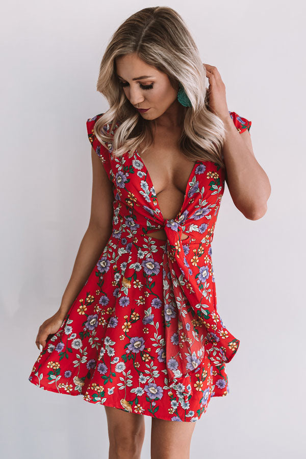 Peony Party Wrap Dress in Red Image - 2