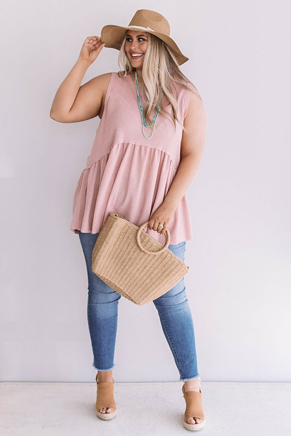 Seaside Breeze Waffle Knit Babydoll Tank In Blush Curves Image - 1