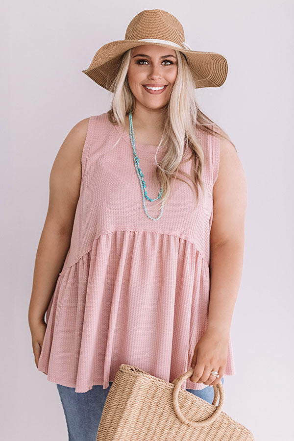Seaside Breeze Waffle Knit Babydoll Tank In Blush Curves Image - 2