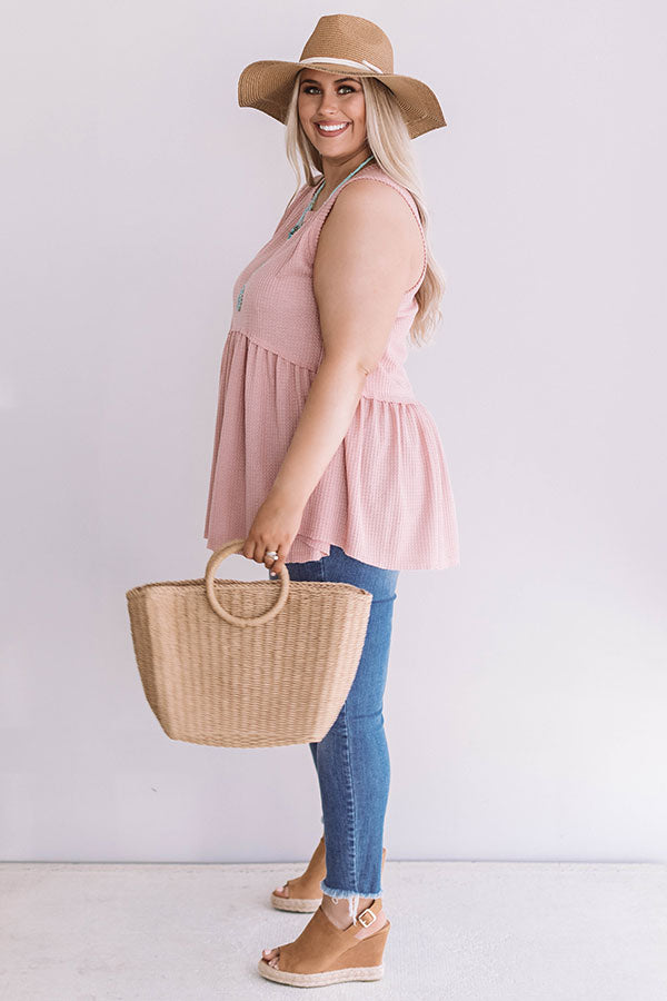Seaside Breeze Waffle Knit Babydoll Tank In Blush Curves Image - 3