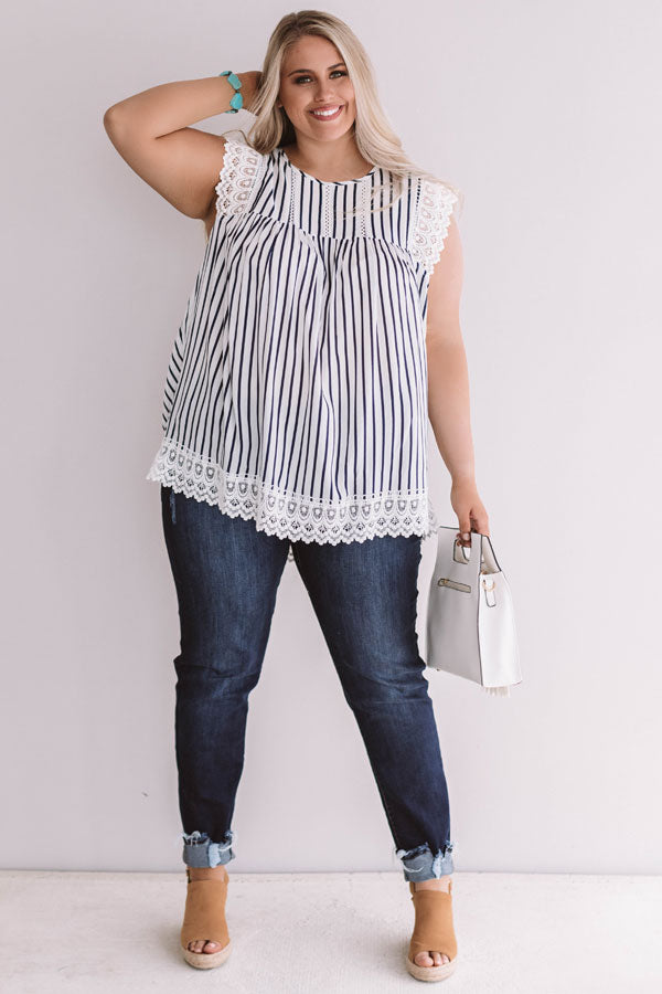 Sweetly Sunkissed Stripe Babydoll Top In Navy Curves Image - 1
