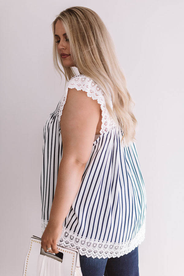 Sweetly Sunkissed Stripe Babydoll Top In Navy Curves Image - 5