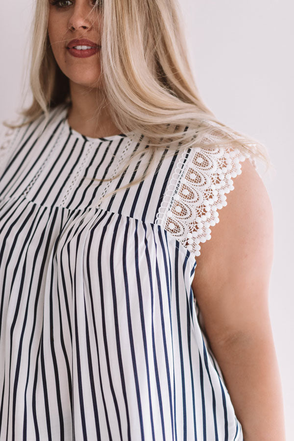 Sweetly Sunkissed Stripe Babydoll Top In Navy Curves Image - 2