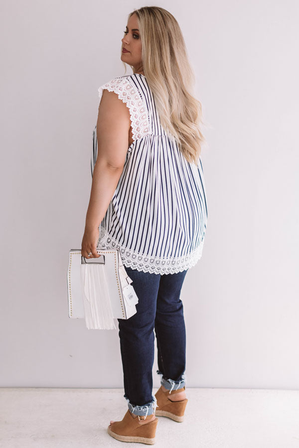 Sweetly Sunkissed Stripe Babydoll Top In Navy Curves Image - 4