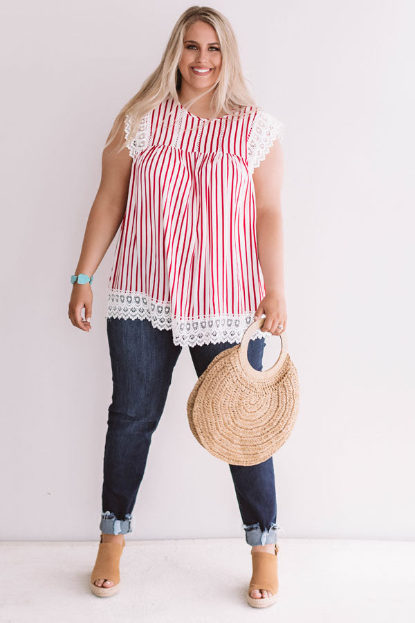 Sweetly Sunkissed Stripe Babydoll Top In Red Curves Image - 1
