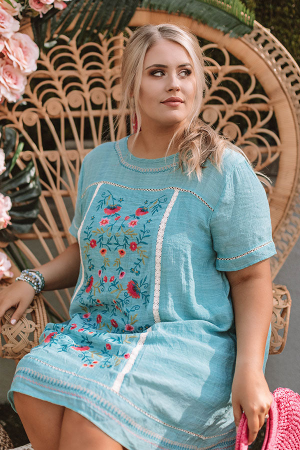 Dreaming Of Summer Embroidered Dress In Turquoise Curves Image - 1