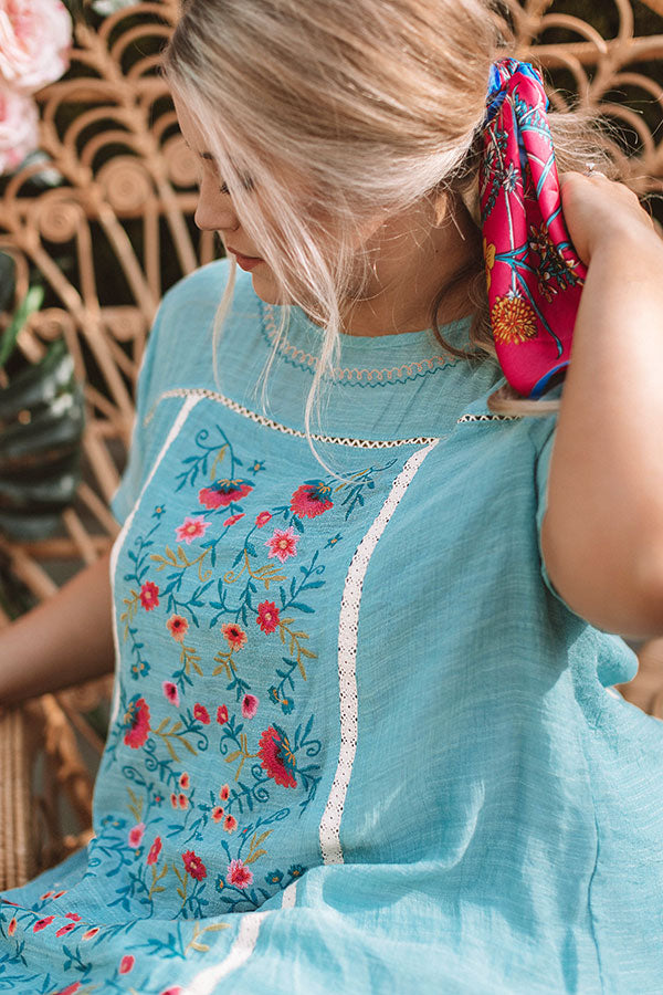 Dreaming Of Summer Embroidered Dress In Turquoise Curves Image - 3
