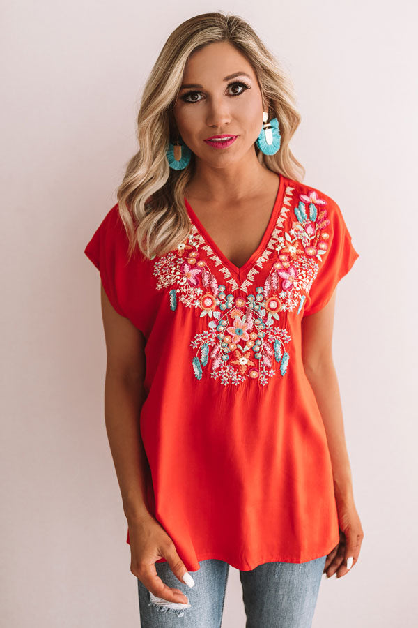 Tales Of Tulum Embroidered Top in Scarlet Image - 2