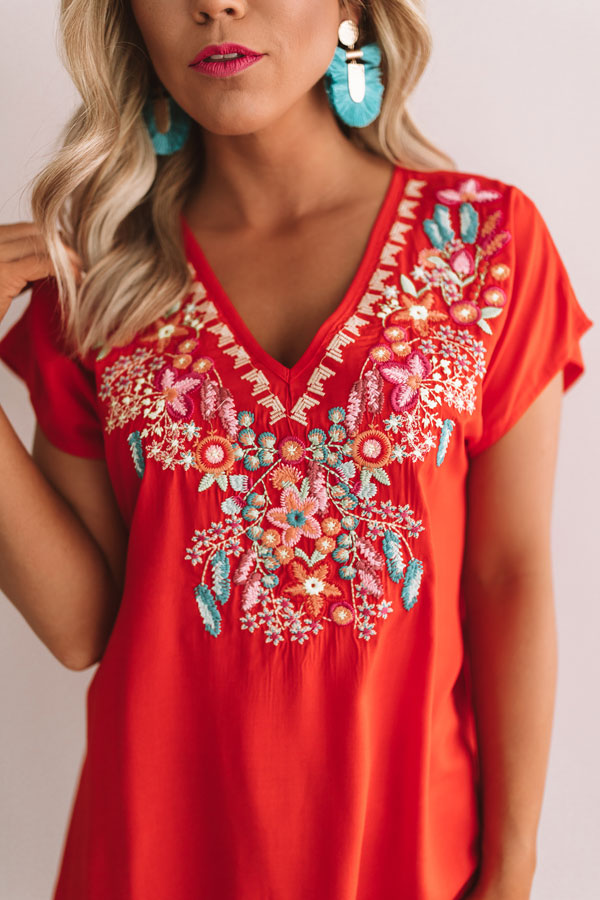 Tales Of Tulum Embroidered Top in Scarlet Image - 3