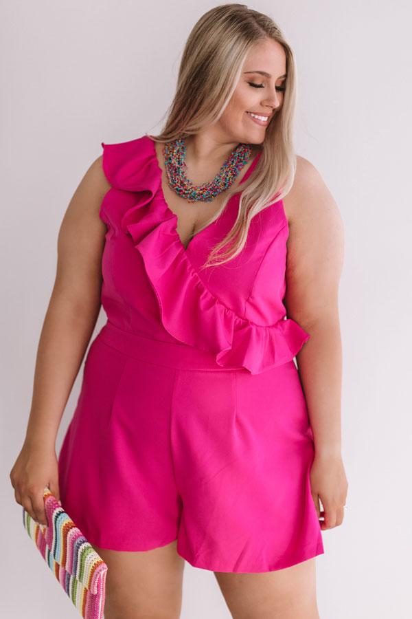 Off Broadway Ruffle Romper In Hot Pink  Curves Image - 2