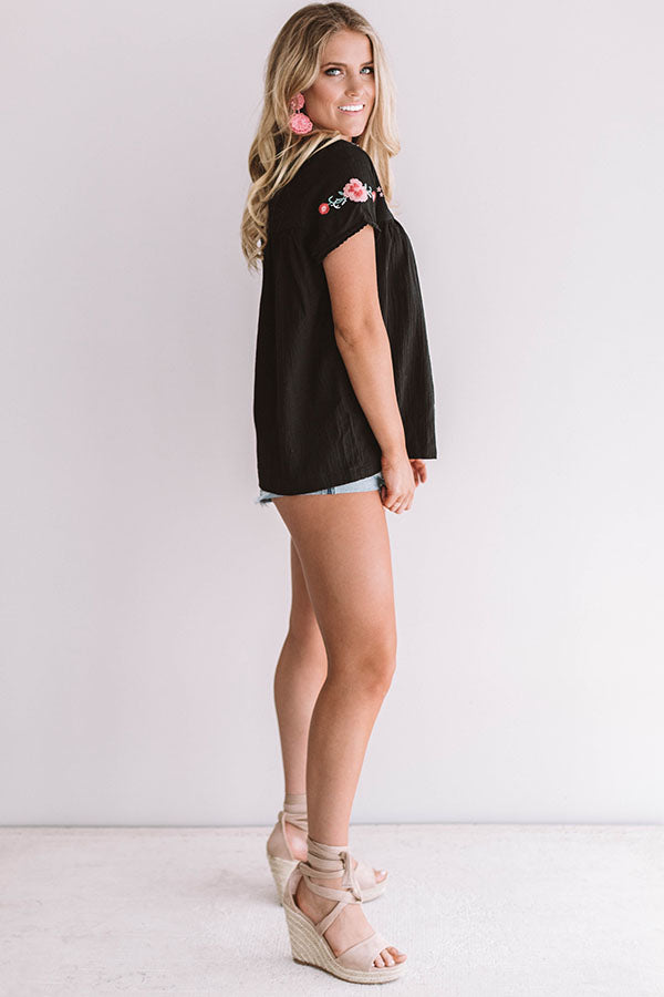 Bubbly Brunch Embroidered Top In Black Image - 3