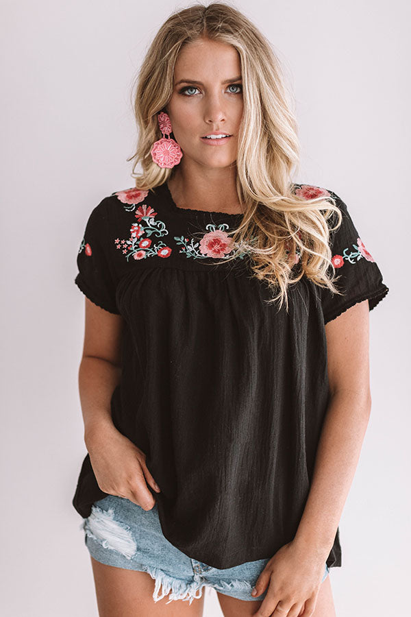 Bubbly Brunch Embroidered Top In Black Image - 2