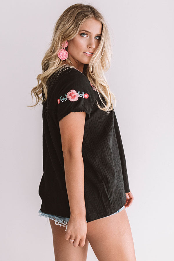 Bubbly Brunch Embroidered Top In Black Image - 5
