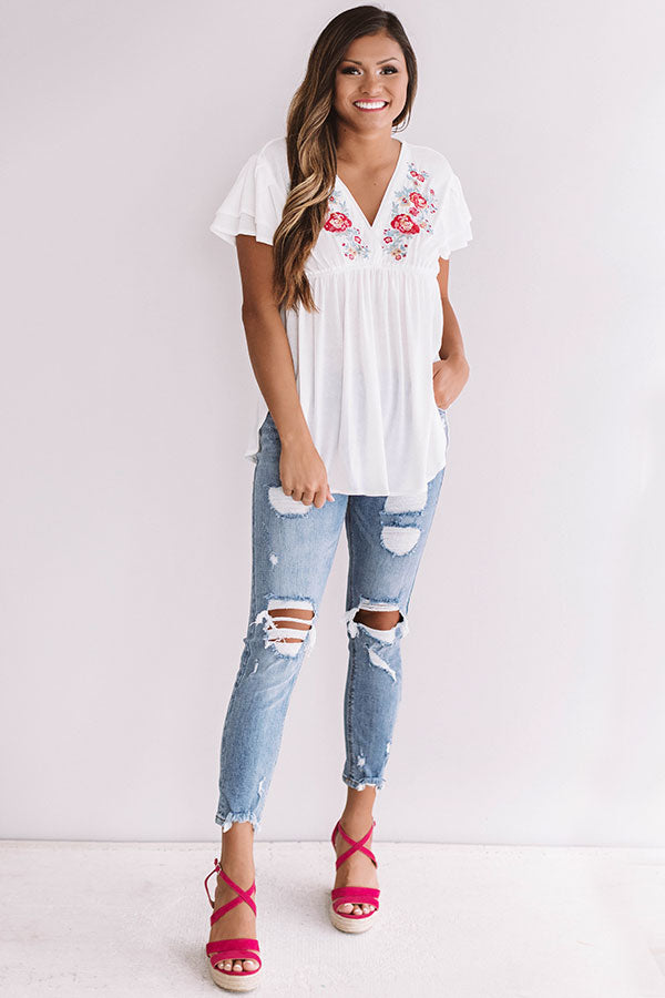 Seas The Day Embroidered Babydoll Top Image - 1