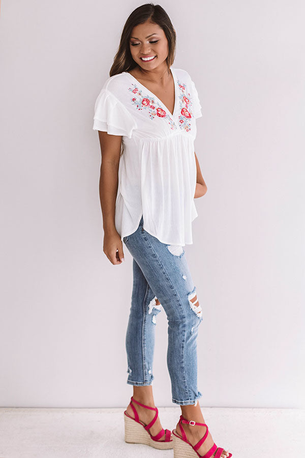 Seas The Day Embroidered Babydoll Top Image - 3