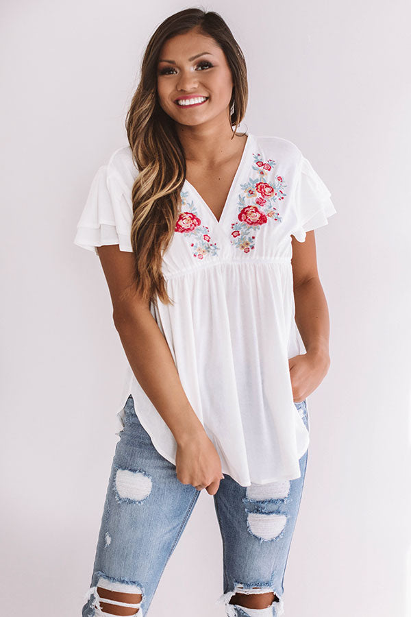 Seas The Day Embroidered Babydoll Top Image - 2