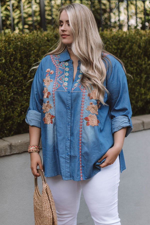 Off The Map Embroidered Top Curves Image - 1