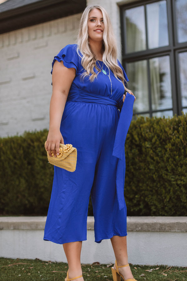 Bright On Point Jumpsuit In Royal Blue Curves Image - 2