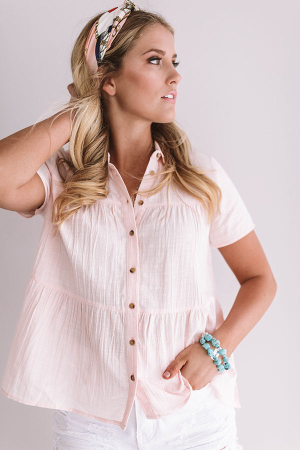Play The Part Button Up Top In Baby Pink Image - 3