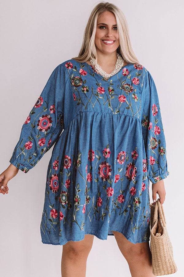 Summer And Sunsets Embroidered Dress In Blue Curves Image - 2