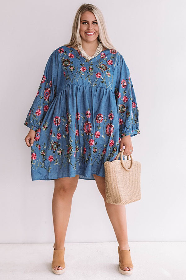Summer And Sunsets Embroidered Dress In Blue Curves Image - 1