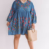 Summer And Sunsets Embroidered Dress In Blue Curves Image - 1