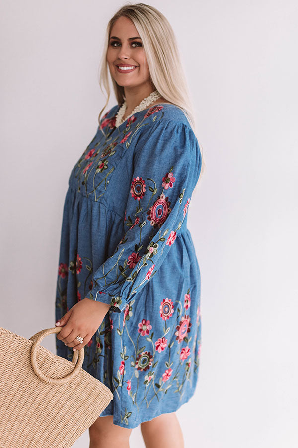 Summer And Sunsets Embroidered Dress In Blue Curves Image - 3