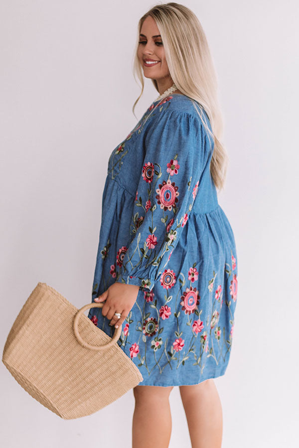 Summer And Sunsets Embroidered Dress In Blue Curves Image - 5