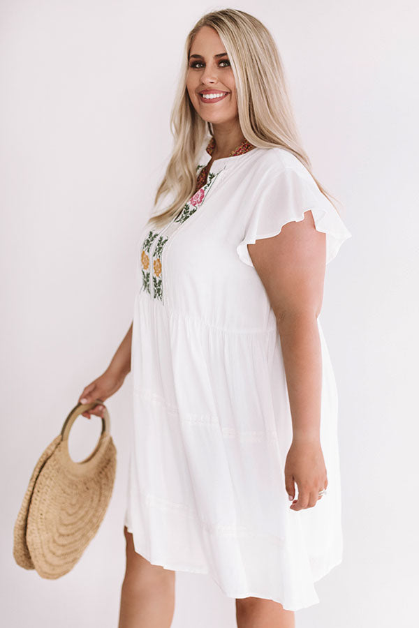 Grecian Gorgeous Embroidered Babydoll Dress In White Curves Image - 3