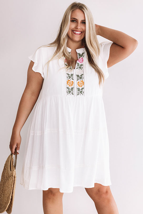 Grecian Gorgeous Embroidered Babydoll Dress In White Curves Image - 2