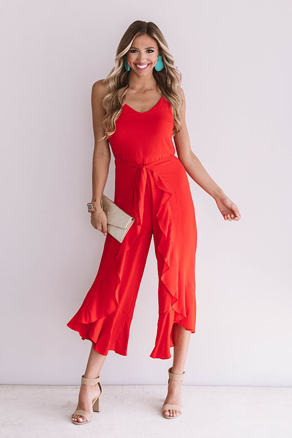 Listen To Your Heart Ruffle Jumpsuit in Red Image - 1