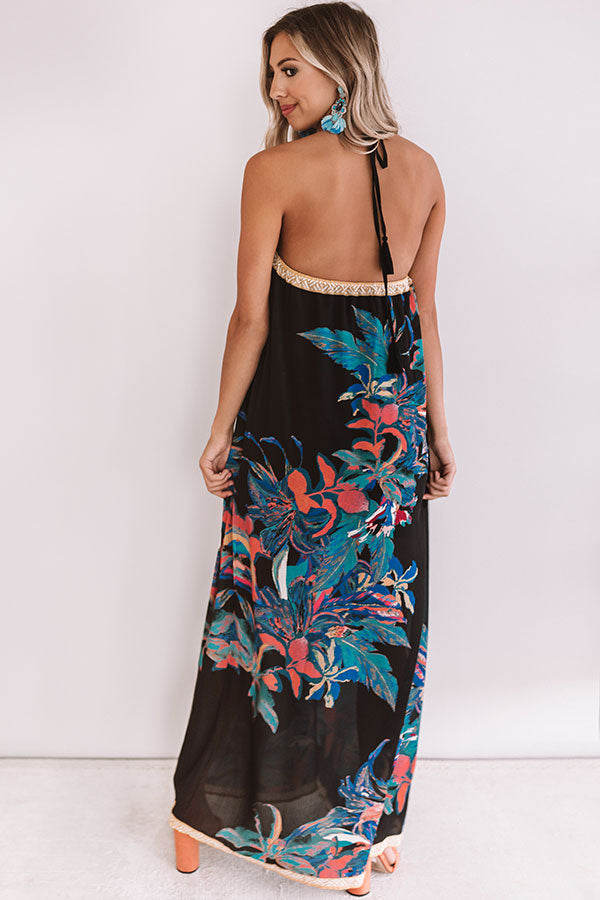 Mimosas and Magnolias Halter Maxi in Black Image - 5