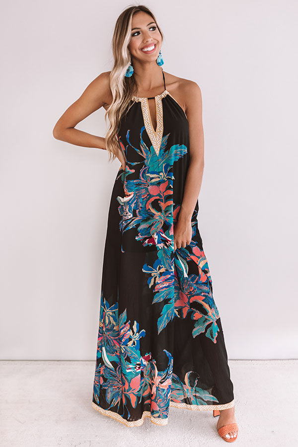 Mimosas and Magnolias Halter Maxi in Black Image - 4