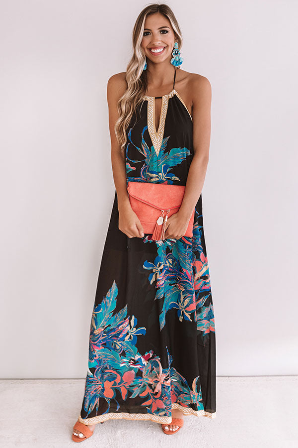 Mimosas and Magnolias Halter Maxi in Black Image - 1