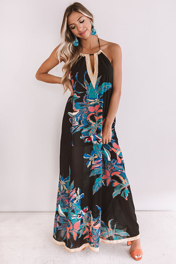 Mimosas and Magnolias Halter Maxi in Black Image - 3