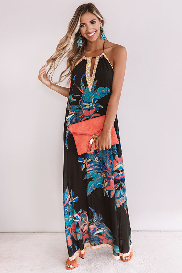 Mimosas and Magnolias Halter Maxi in Black Image - 2