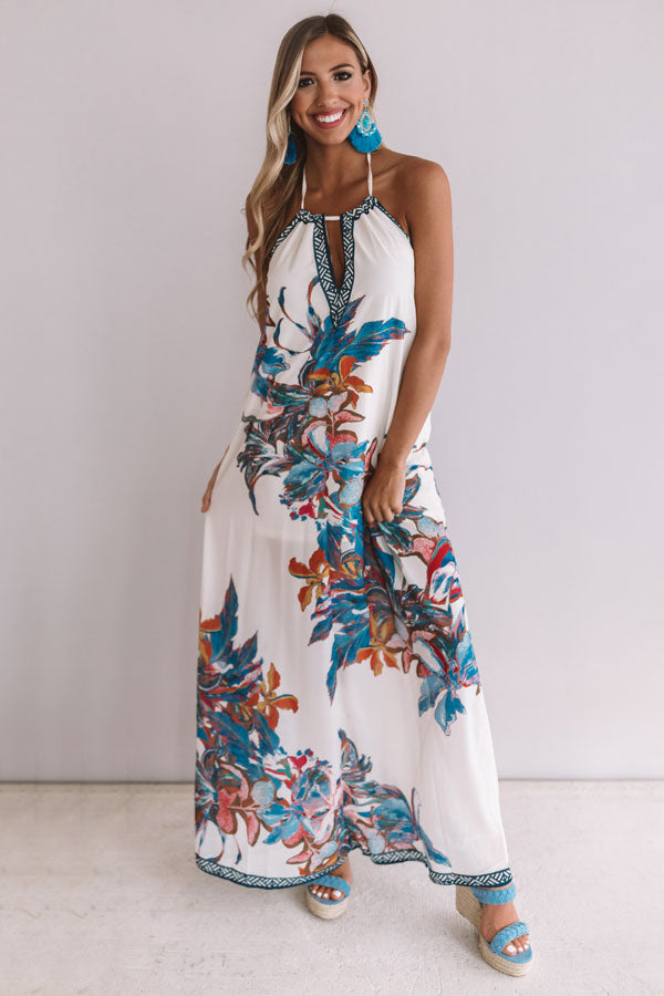 Mimosas and Magnolias Halter Maxi in Ivory Image - 4