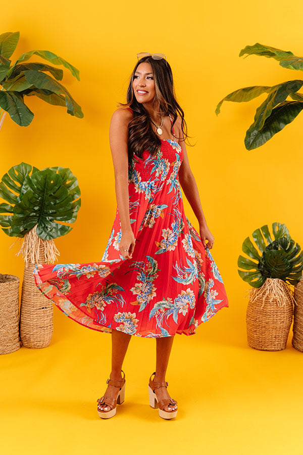 Poolside Margs Smocked Midi Dress in Red Image - 2