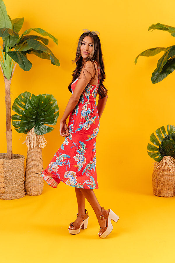Poolside Margs Smocked Midi Dress in Red Image - 3