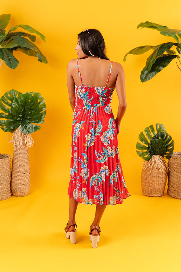 Poolside Margs Smocked Midi Dress in Red Image - 4