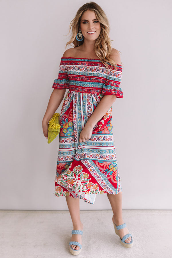 Venice Vacay Smocked Midi in Raspberry Image - 2