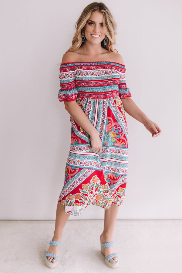Venice Vacay Smocked Midi in Raspberry Image - 3