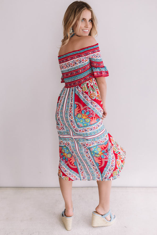 Venice Vacay Smocked Midi in Raspberry Image - 4