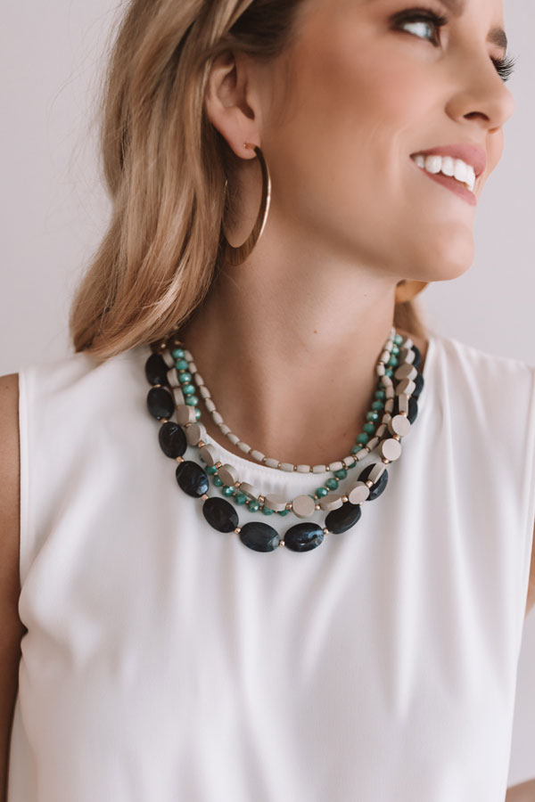 Santorini Sunsets Layered Necklace In Navy Image - 1