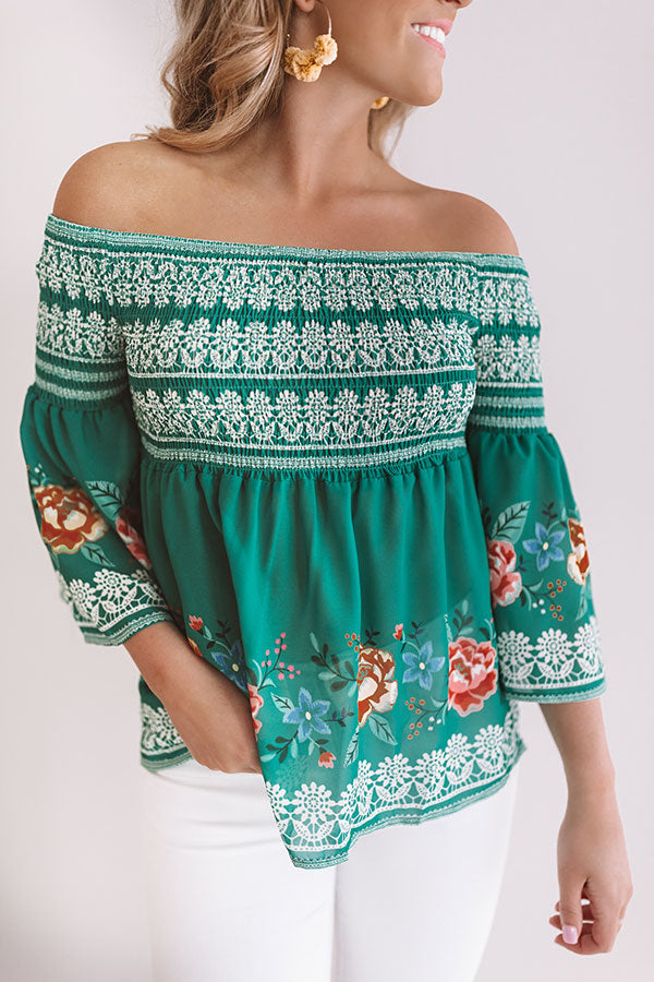 Two For The Show Smocked Top in Green Image - 2