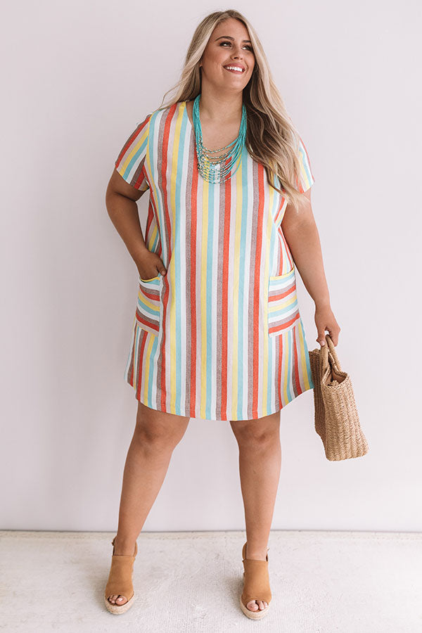Sunshine Sippin' Stripe Dress In Turquoise  Curves Image - 1