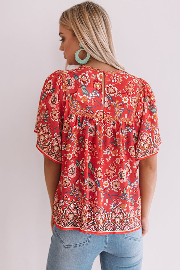 Sunny Days In Santorini Floral Top in Coral Image - 4