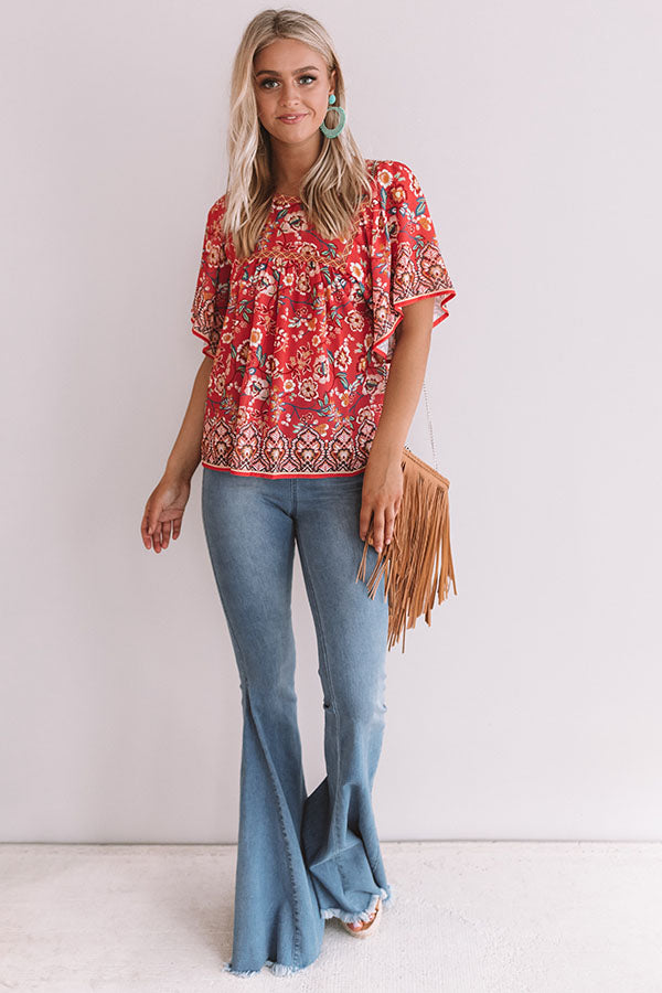 Sunny Days In Santorini Floral Top in Coral Image - 3