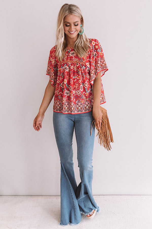 Sunny Days In Santorini Floral Top in Coral Image - 1
