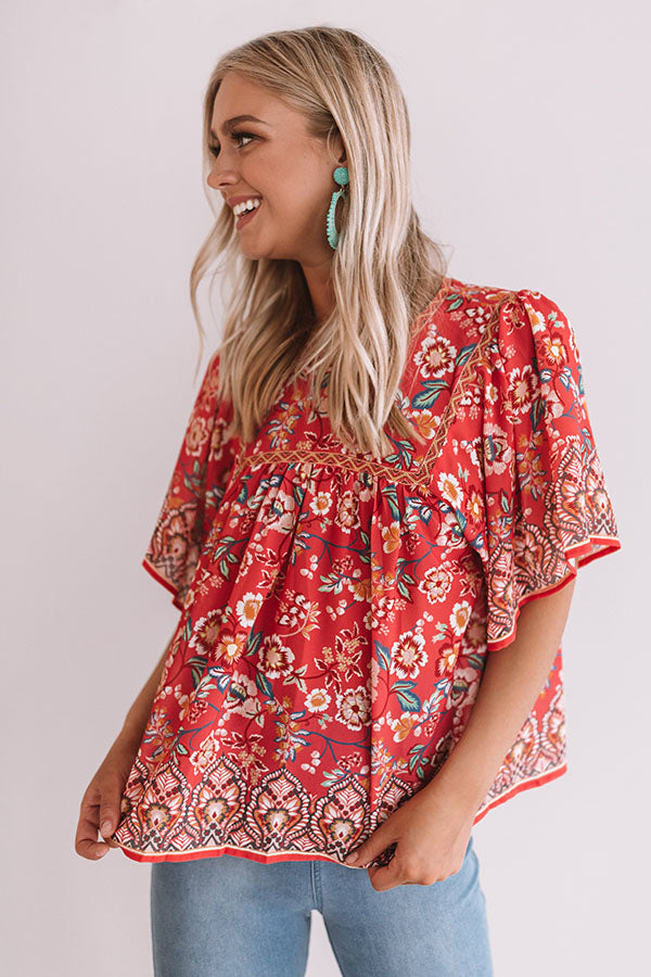 Sunny Days In Santorini Floral Top in Coral Image - 2